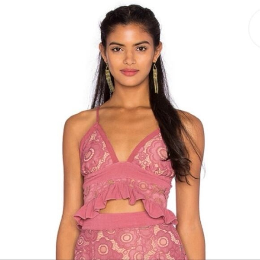 For Love & Lemons Romantic Sonya Pink Floral Lace Bralette Babydoll Crop Top